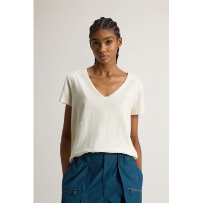 Woolrich donna T-shirt in puro cotone fiammato con scollo a V Bianco Taglia XL Woolrich donna T-shirt in puro cotone fiammato con scollo a V Bianco Taglia XL