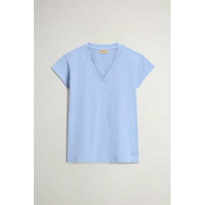Woolrich donna T-shirt con scollo a V in puro cotone fiammato Blu Taglia XS Woolrich donna T-shirt con scollo a V in puro cotone fiammato Blu Taglia XS