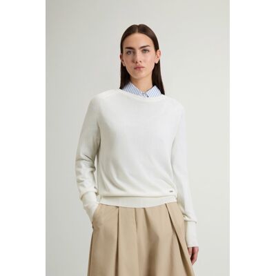 Woolrich donna Maglia girocollo in misto cotone Bianco Taglia XL Woolrich donna Maglia girocollo in misto cotone Bianco Taglia XL