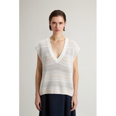 Woolrich donna Maglia smanicata in misto cotone con scollo a V Bianco Taglia XL Woolrich donna Maglia smanicata in misto cotone con scollo a V Bianco Taglia XL