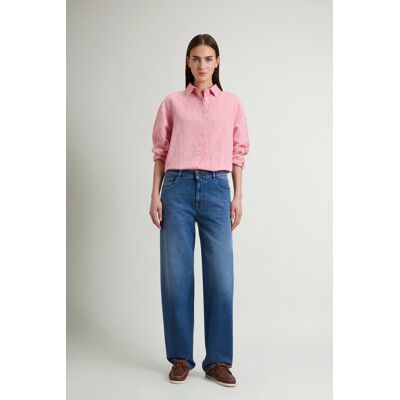 Woolrich donna Pantaloni wide leg a cinque tasche in denim di cotone elasticizzato Blu Taglia 30 Woolrich donna Pantaloni wide leg a cinque tasche in denim di cotone elasticizzato Blu Taglia 30