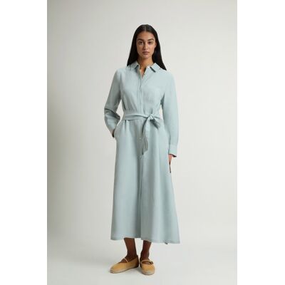 Woolrich donna Vestito chemisier in misto lino con cintura Blu Taglia S Woolrich donna Vestito chemisier in misto lino con cintura Blu Taglia S