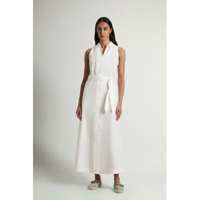Woolrich donna Vestito chemisier in popeline di puro cotone con cintura Bianco Taglia L Woolrich donna Vestito chemisier in popeline di puro cotone con cintura Bianco Taglia L