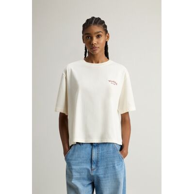 Woolrich donna T-shirt in puro cotone Pima con logo Bianco Taglia M Woolrich donna T-shirt in puro cotone Pima con logo Bianco Taglia M