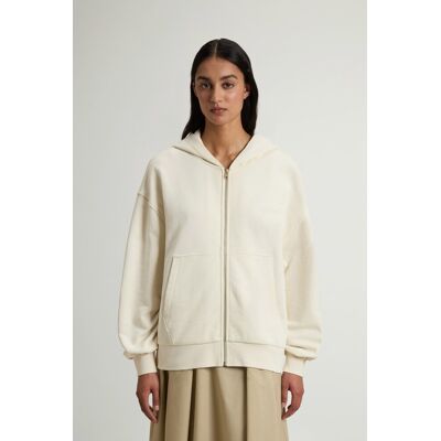 Woolrich donna Felpa full-zip con cappuccio in puro cotone Bianco Taglia M Woolrich donna Felpa full-zip con cappuccio in puro cotone Bianco Taglia M