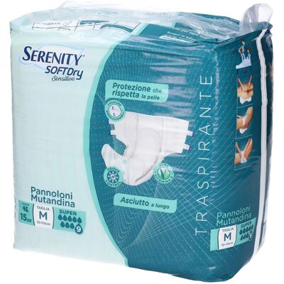 SERENITY Soft Dry Sensitive Pannolone Mutandina Super Taglia M 15 Pezzi SERENITY Soft Dry Sensitive Pannolone Mutandina Super Taglia M 15 Pezzi