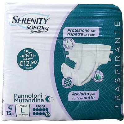 SERENITY SpA Serenity Soft Dry Pannolone Mutandina Maxi Misura L 15 pezzi SERENITY SpA Serenity Soft Dry Pannolone Mutandina Maxi Misura L 15 pezzi