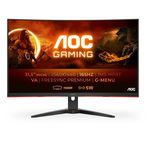 aoc g2 cq32g2se/bk led display 80 cm (31.5) 2560 x 1440 pixel 2k ultra hd nero, rosso