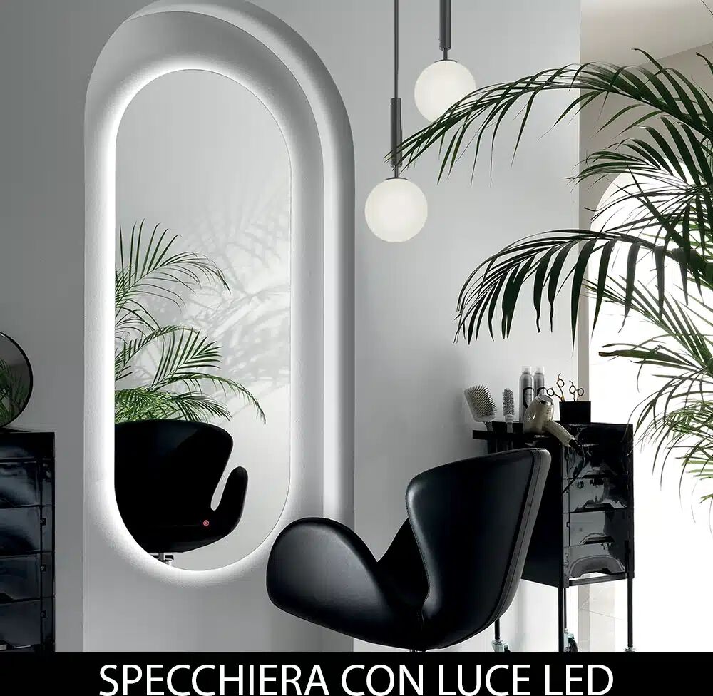 Specchiera ovale grande da parrucchiere con luce LED