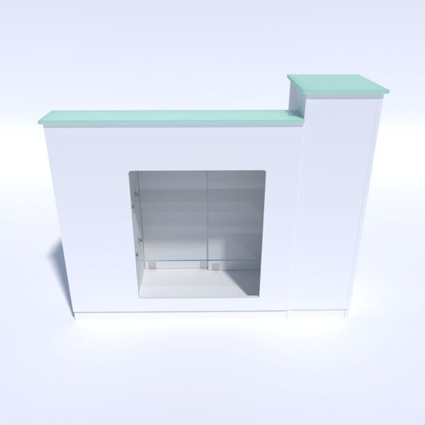 banco cassa reception con vetrina per centro estetico estetiste centro benessere spa legno bianco e vetro luxory keopalia ke133030