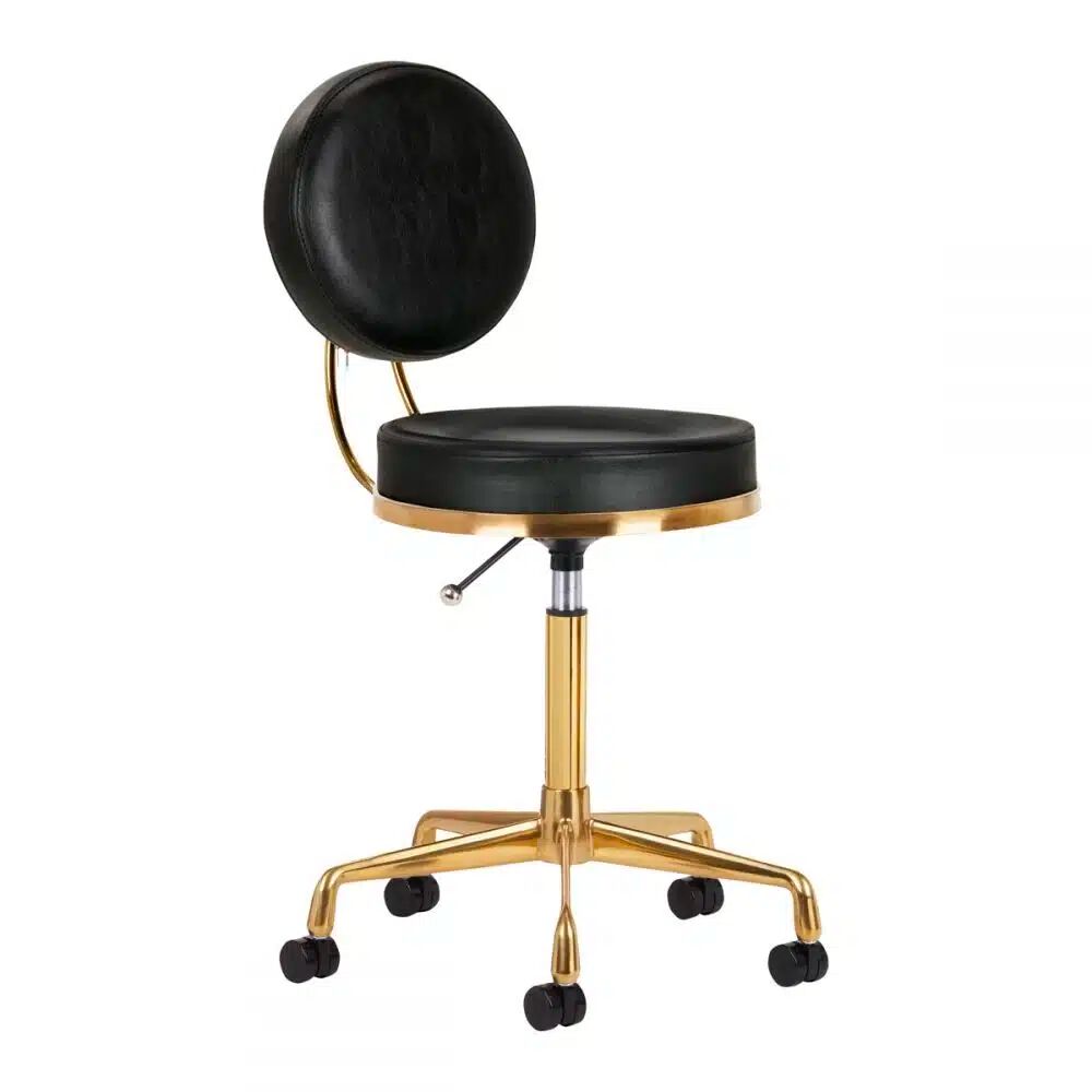 Sgabello per estetista con schienale alzata regolabile sedia con ruote oro e bianco