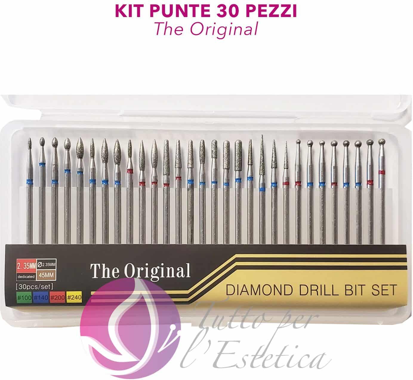 Set 30 punte Kit per fresa manicure diamante universali varie misure the original