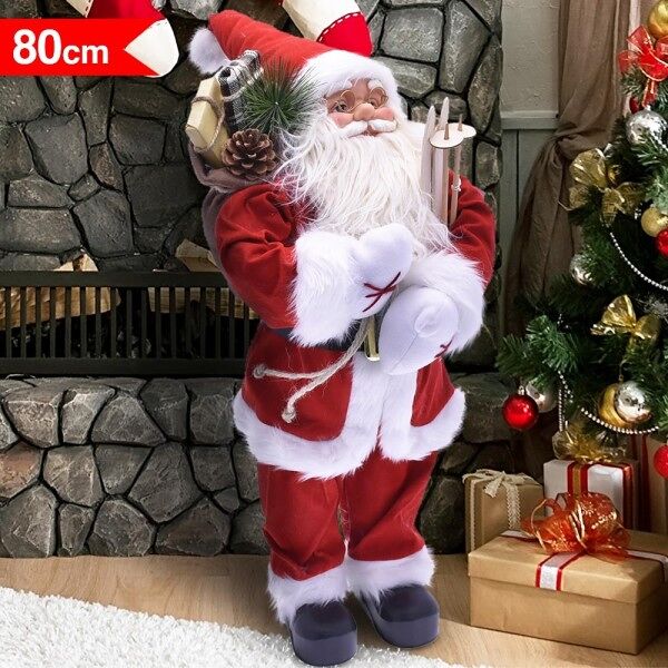 trade shop traesio babbo natale classico 80cm in plastica vestiti in tessuto decorazione natalizia