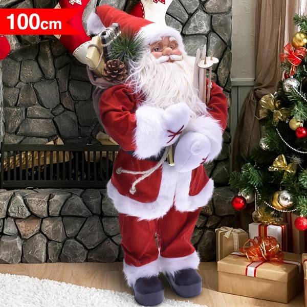 trade shop traesio babbo natale classico 100cm in plastica vestiti in tessuto decorazione natalizia
