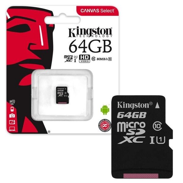 Kingston Trade Shop - Kingston Micro Sd 64 Gb Classe 10 Microsd 80 Mb/s Canvas Scheda Memoria 64gb -