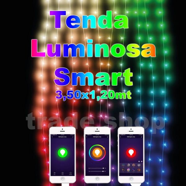 trade shop traesio tenda luminosa con controllo remote smart con app 288 luci a led rgb 3,50x1,20mt