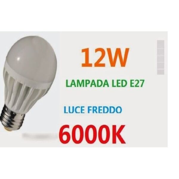 trade shop traesio lampadina led, a sfera, luce freddo, e27 12w 980lm 6000k (85-265v)
