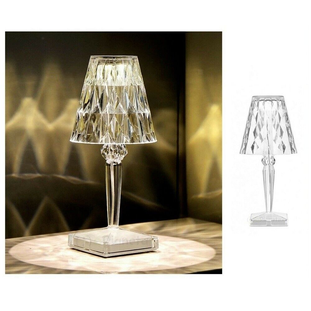 TrAdE Shop Traesio Lampada Tavolo Cristallo Trasparente Ricaricabile Usb Lume Luce Calda 3000k D17