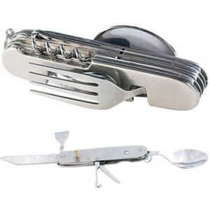 trade shop traesio posate pieghevole coltellino multiuso svizzero cucchiaio forchetta acciaio