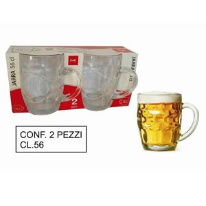 trade shop traesio set 2 pezzi brocca bicchieri boccali birra in vetro classico 56 cl con manico