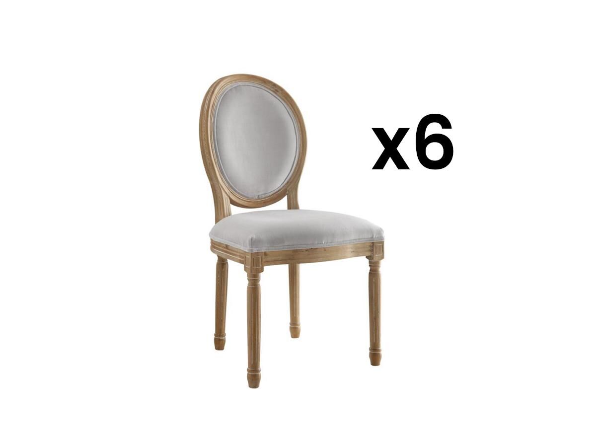 Vente Unique Lotto di 6 sedie in Naturale Seduta e schienale grigio - LOUIS XVI