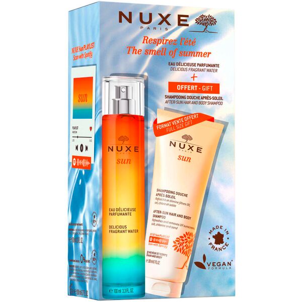 nuxe sun deliziosa acqua profumata + set di shampoo doposole