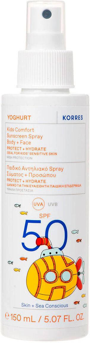 korres yoghurt kids comfort sunscreen spray body + face spf 50 150 ml