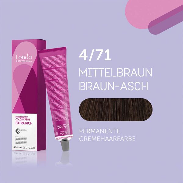 londa colore per capelli in crema permanente extra rich 4/71 cenere marrone medio, tubo 60 ml