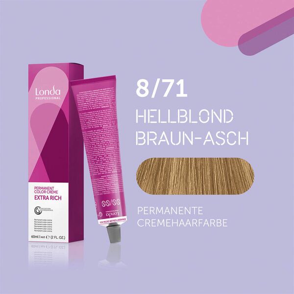 londa colore per capelli in crema permanente extra rich 8/71 biondo chiaro marrone cenere, tubo 60 ml