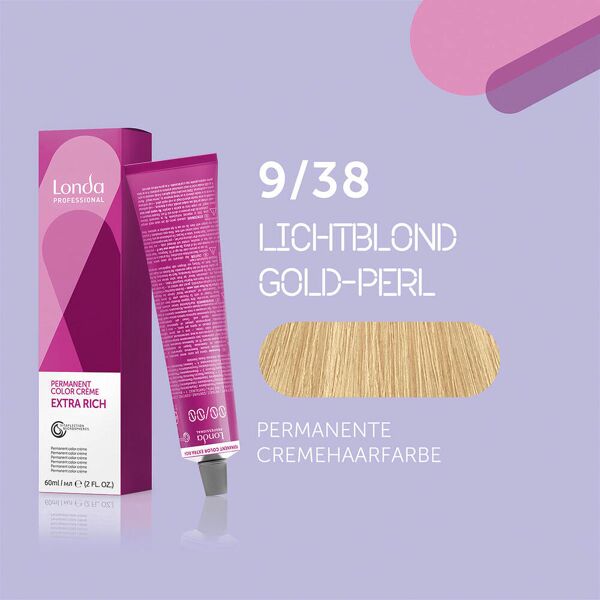 londa colore per capelli in crema permanente extra rich 9/38 biondo chiaro perla oro, tubo 60 ml