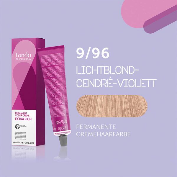 londa colore per capelli in crema permanente extra rich 9/96 light blonde cendré violet, tubo 60 ml