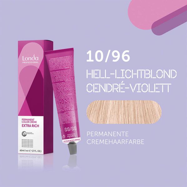 londa colore per capelli in crema permanente extra rich 10/96 light blonde cendré violet, tubo 60 ml