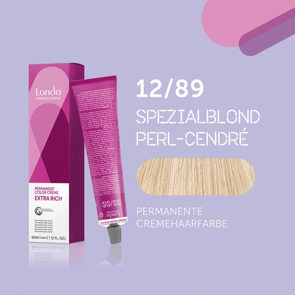 londa colore per capelli in crema permanente extra rich 12/89 special blonde pearl cendré, tubo 60 ml