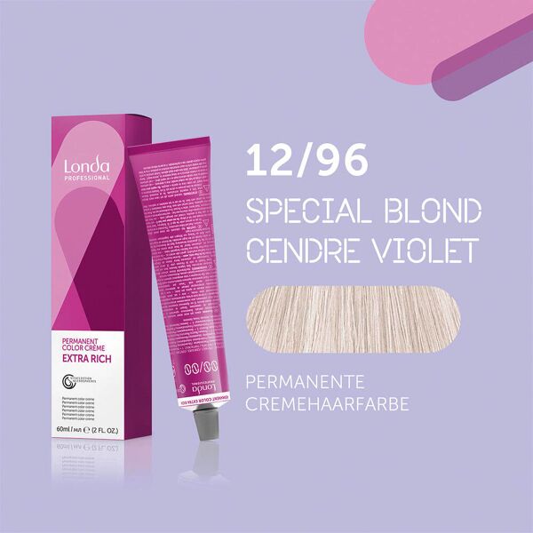 londa colore per capelli in crema permanente extra rich 12/96 special blonde cendré violet, tubo 60 ml