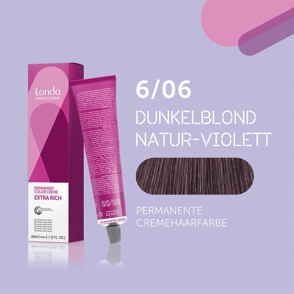 londa colore per capelli in crema permanente extra rich 6/06 biondo scuro viola naturale, tubo 60 ml