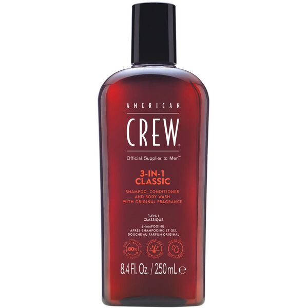 american crew 3in1 classic shampoo, conditioner & body wash 250 ml