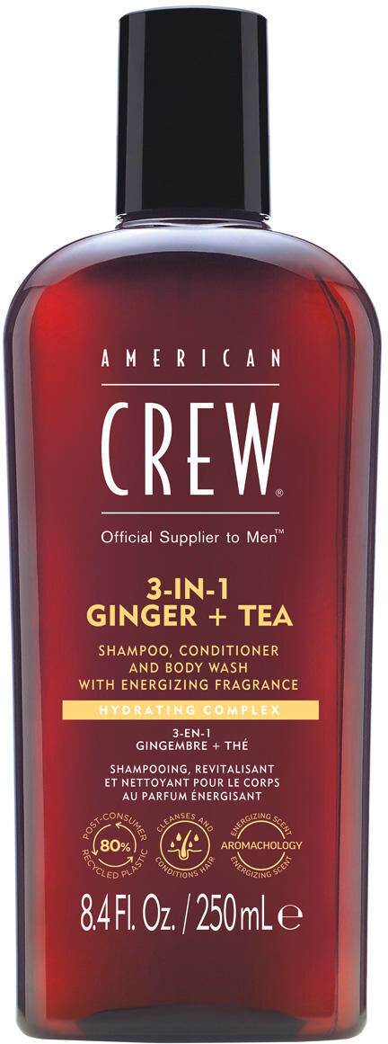 american crew 3in1 ginger & tea shampoo, conditioner & body wash 250 ml