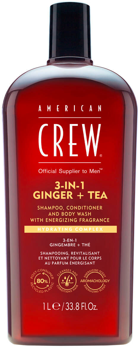 american crew 3in1 ginger & tea shampoo, conditioner & body wash 1 liter