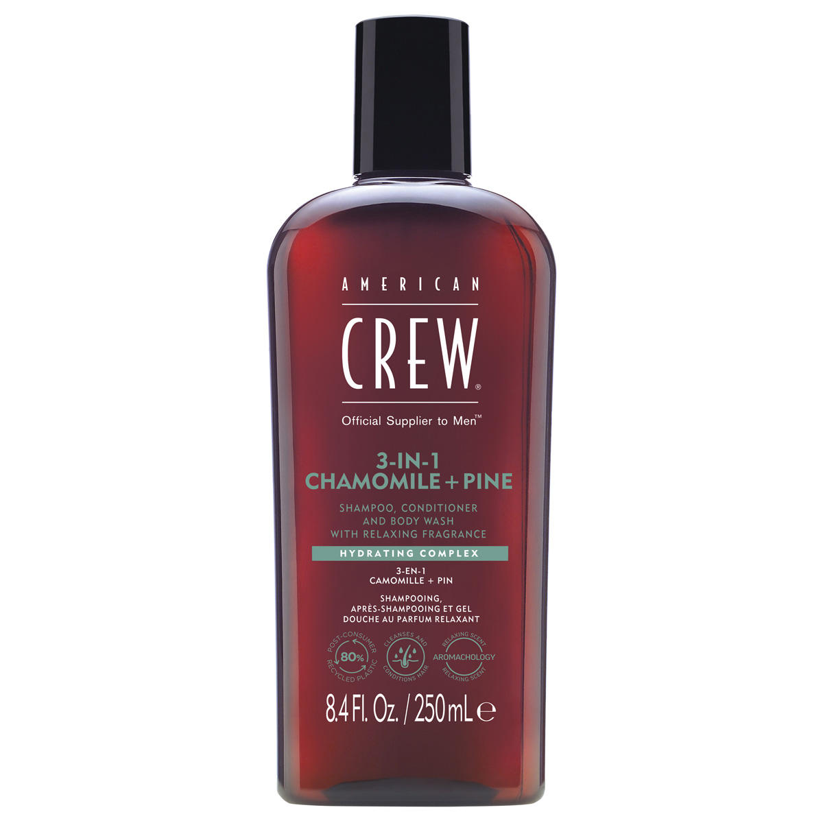 american crew 3in1 chamomile & pine shampoo, conditioner & body wash 250 ml