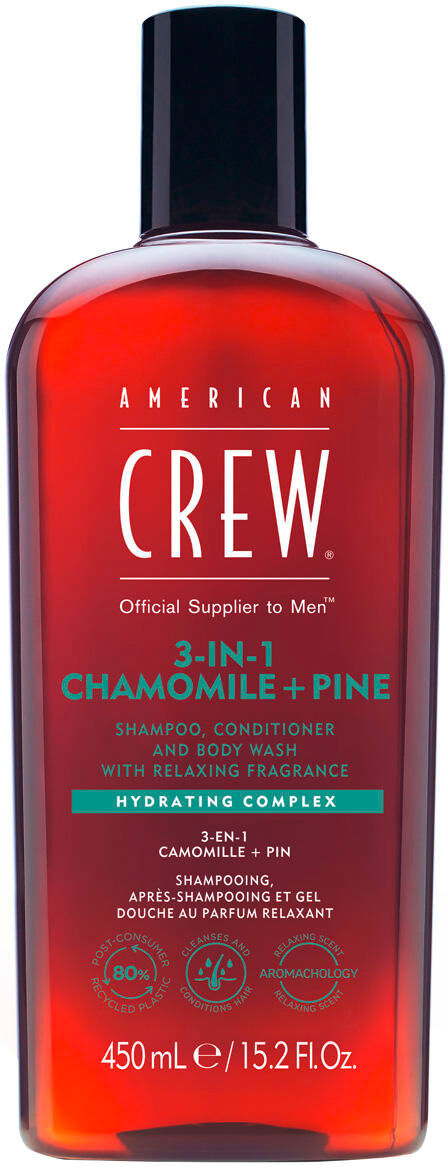 american crew 3in1 chamomile & pine shampoo, conditioner & body wash 450 ml