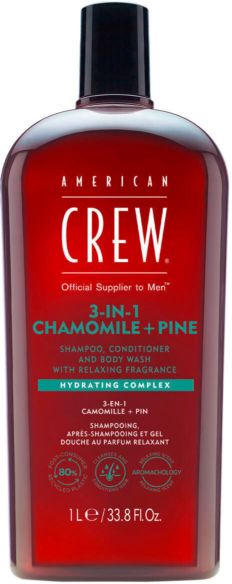 american crew 3in1 chamomile & pine shampoo, conditioner & body wash 1 liter