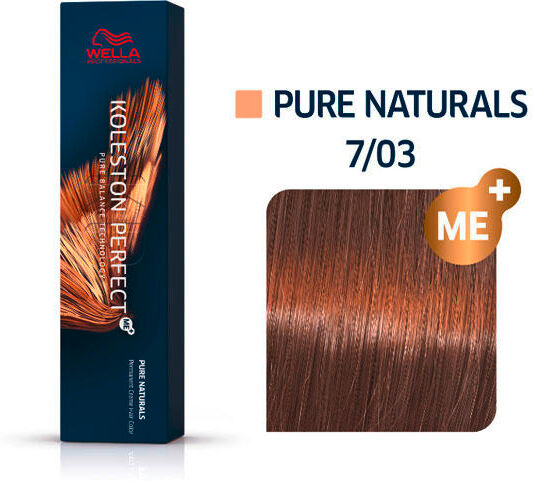 Wella Koleston Perfect ME+ Pure Naturals 7/03 Biondo Medio Oro Naturale, 60 ml