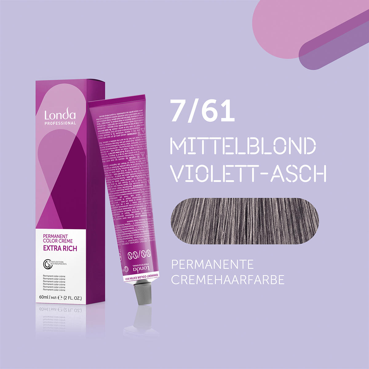 Londa Colore per capelli in crema permanente Extra Rich 7/61 Biondo medio viola cenere, Tubo 60 ml