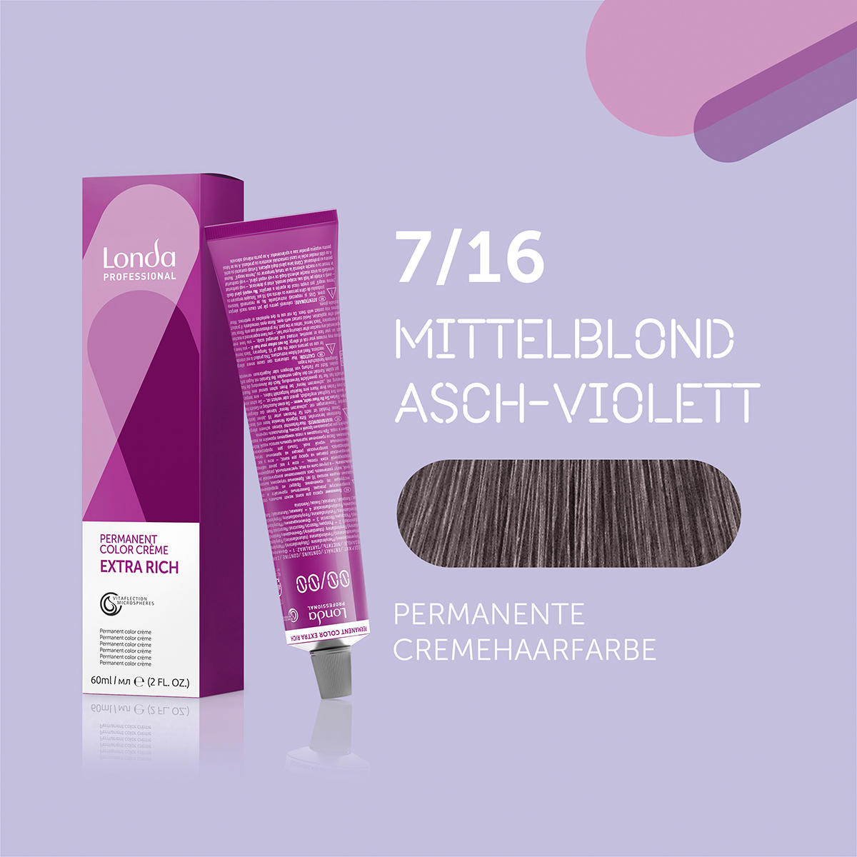 Londa Colore per capelli in crema permanente Extra Rich 7/16 Biondo medio viola cenere, Tubo 60 ml