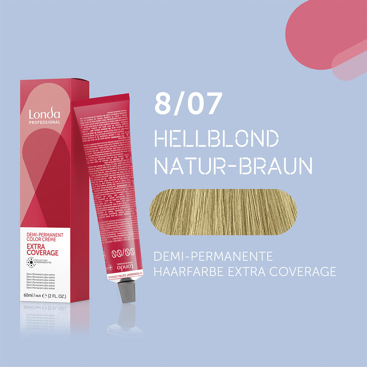 Londa Colore per capelli in crema demi-permanente Extra Coverage 8/07 Biondo Chiaro Marrone Naturale, Tubo 60 ml