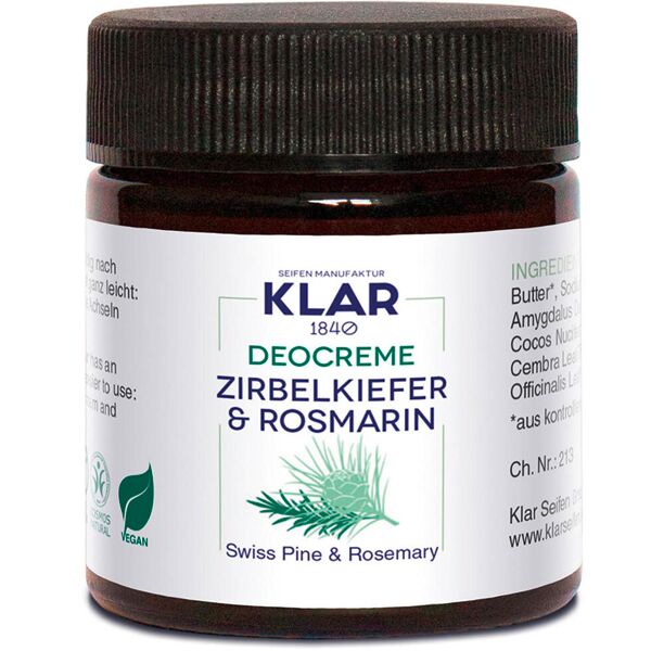 klar crema deodorante pino svizzero e rosmarino 30 ml