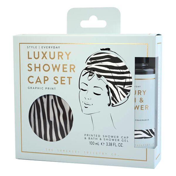 the somerset toiletry co. set regalo con cuffia da doccia zebra