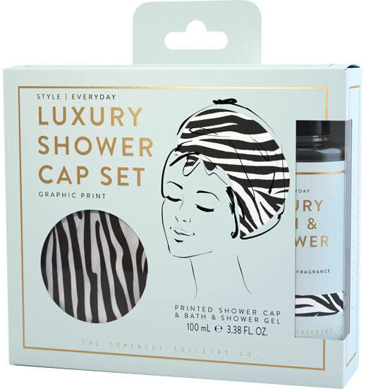 the somerset toiletry co. set regalo con cuffia da doccia zebra