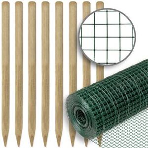 Kit: recinto per giardino VOSS.farming, rete per voliere 10 m x 100 cm verde + 8 pali in legno