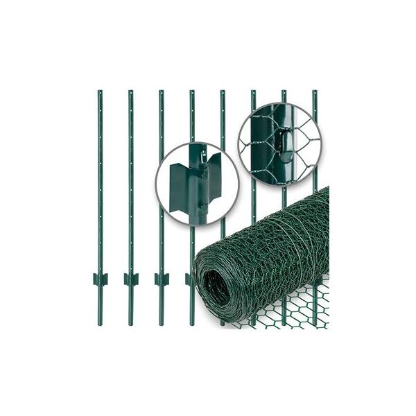 voss kit recinto per giardino voss.farming: rete esagonale 10 m x 100 cm, verde + 8x pali da recinzione in metallo